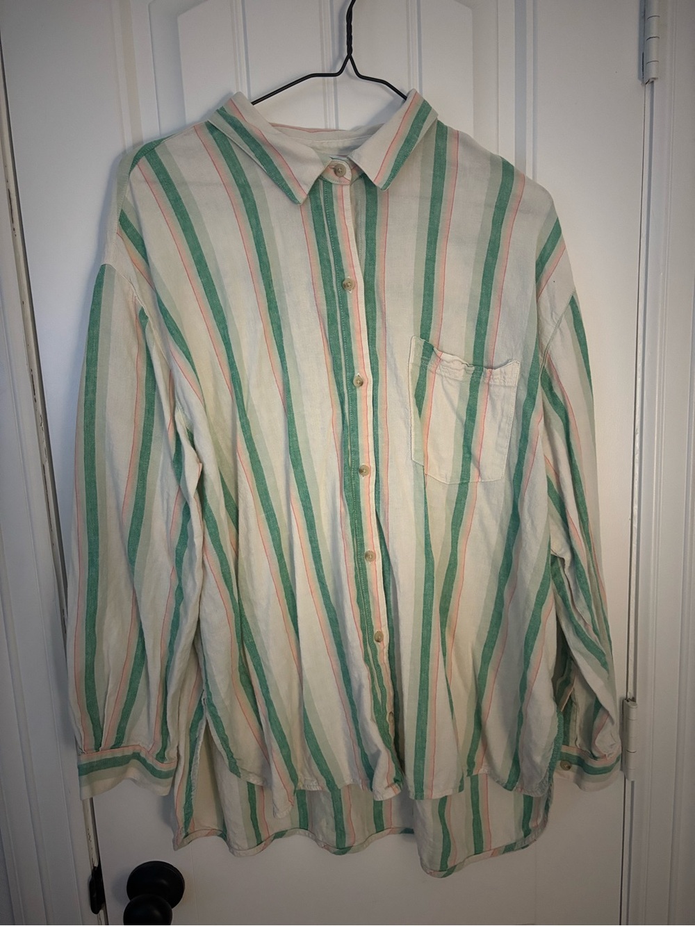 Old Navy Vertical Stripe Button-Down Shirt - Green & Cream